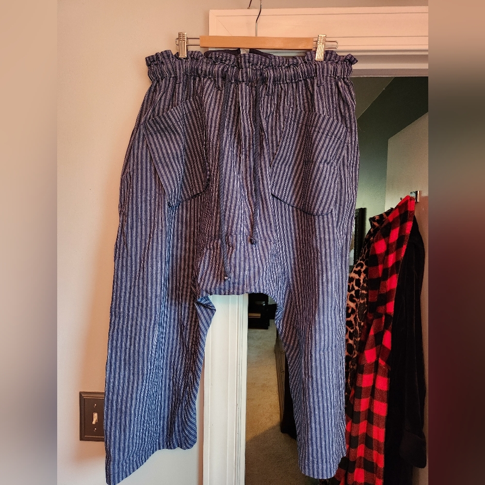 Free People Runyon  harem pants NWOT blue.  Drawstring. Medium